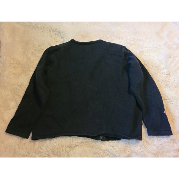 Tiara International Squirrel Cardigan Sweater womens LARGE VTG black floral zip - Picture 4 of 4